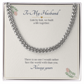 Stainless steel Cuban link chain on a cream To My Husband message card