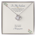 Love knot necklace in white gold finish on a cream To My Soulmate message card