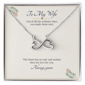 Infinity heart necklace in white gold finish on a cream To My Wife message card