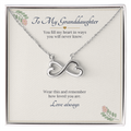Infinity heart necklace in white gold finish on a cream To My Granddaughter message card