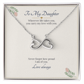 Infinity heart necklace in white gold finish on a cream To My Daughter message card