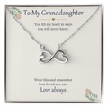 Infinity heart necklace in white gold finish on a cream To My Granddaughter message card